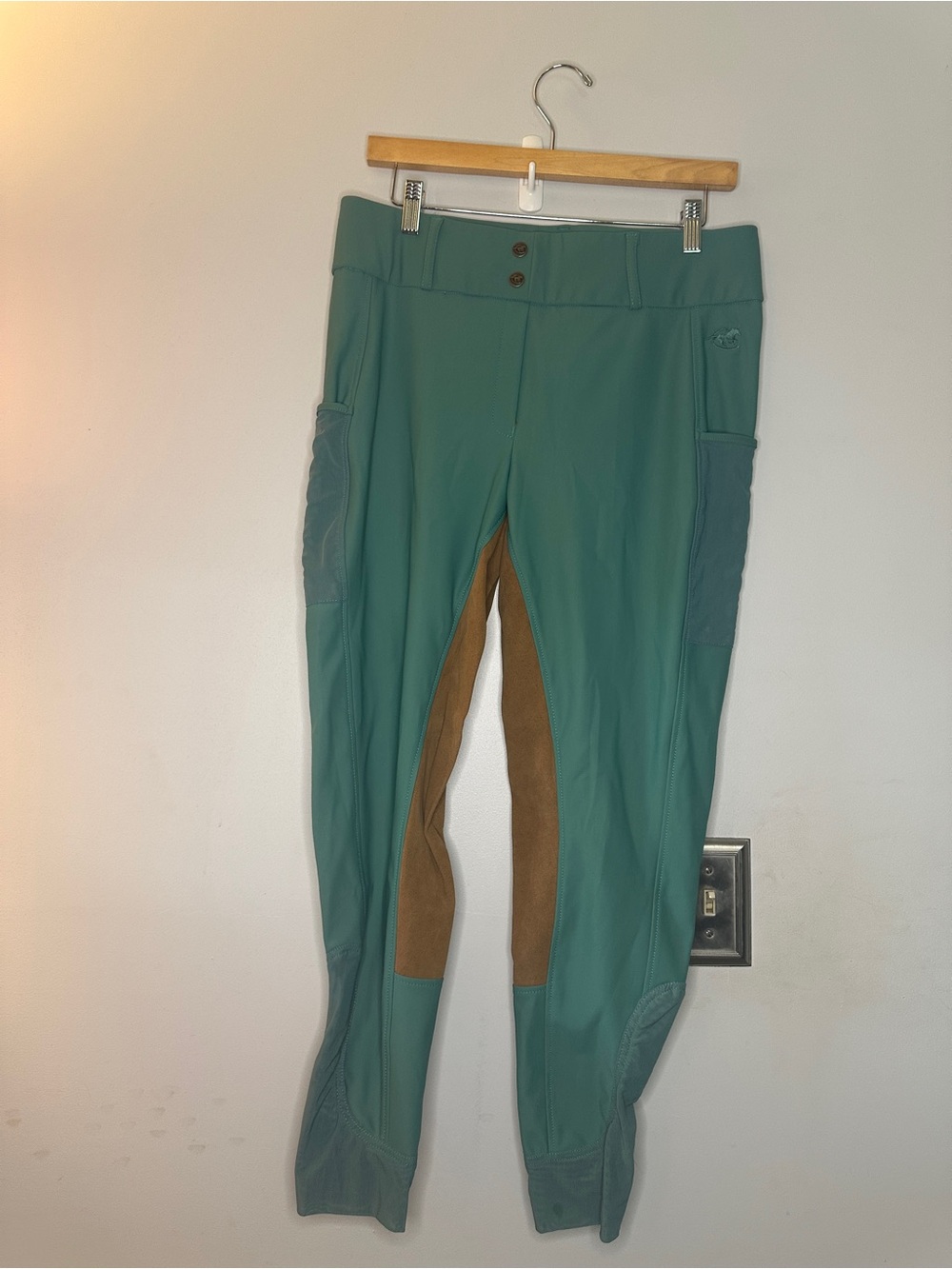 Piper Teal Breeches with Brown Inner Knee Patch